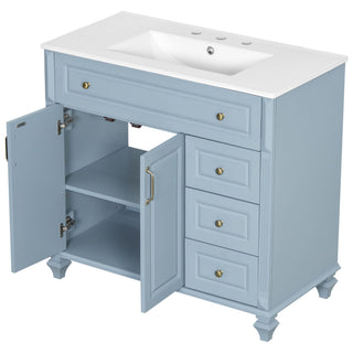 Modern Bathroom Vanity With Sink, 3 Drawers & 2 Doors