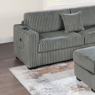 3 Piece Sectional Sofa With Reversible Chaise And USB Storage Ottoman