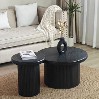 Fluted Cylinder Side Tables, Round End Tables For Living Room (Set of 2) - Black