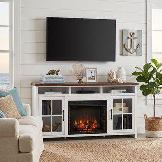 Fireplace TV Stand Console & Fixed Shelves