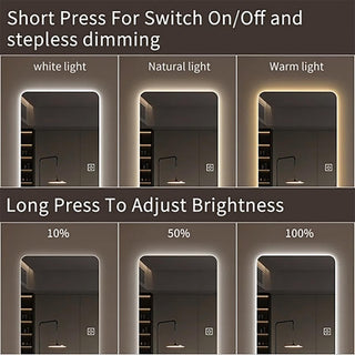 Frameless Full Length Floor Mirror With LED Light, Dimming & 3 Color Modes Mirror - Silver