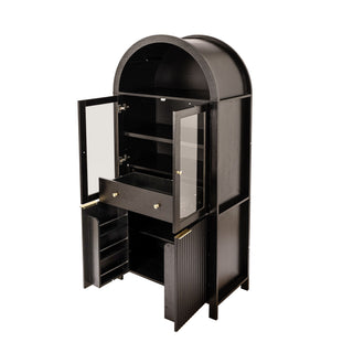 Fluted Tall Arched Pantry Cabinet With Adjustable Shelves