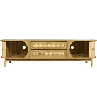 Rattan TV Stand For Tvs Up To 75'', Modern Farmhouse Media Console, Entertainment Center With Legs, TV Cabinet For Living Room, Home Theatre - Natural Wood