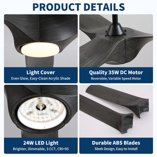 Reversible Quiet Motor Ceiling Fan Light With ABS Blades - Black / Gray