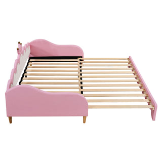 Extending Daybed With LED Lights, Modern Upholstered Princess Daybed With Crown Headboard