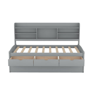 Captain Bed With Built In Bookshelves, 3 Storage Drawers, And Trundle