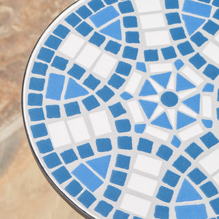 Outdoor Round Side Table With Mosaic Style Top And Curved Iron Legs - Blue / Matte Black