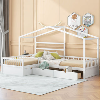 L Shape Platform Bed With 3 Storage Drawers