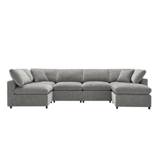 Modern Modular Cloud Sofa Bed, 6 Seat Sectional Couch Set With Ottoman, Free Combination, Convertible U Shaped Sleeper Sofa For Living Room