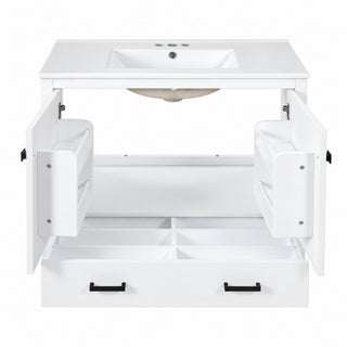 Bathroom Vanity With Sink, Soft Close Doors, Double Shelves & Divided Drawer