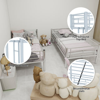 Metal Bunk Bed For Kids, Convertible Bedframe With Ladders & Guardrail