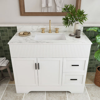 Bathroom Vanity Set, Fluted Cabinet, Soft Close Doors, 3 Faucet Holes, Sink Included - White