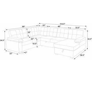 U Shape Sectional Sleeper Sofa With Pull Out Bed And Storage Chaise - Black