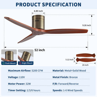 Low Profile Flush Mount Ceiling Fan Without Light