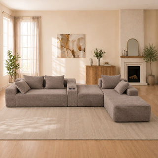U-Shaped Modular Sofa With Cup Holders And Storage For Living Rooms - Coffee