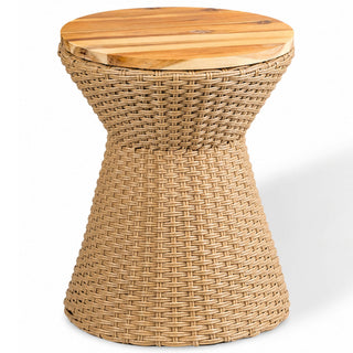 Stool With Lid, Wicker Accent Table, Indoor Outdoor Side Table - Brown White