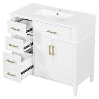 Bathroom Vanity With Sink, 4 Drawers, 2 Doors