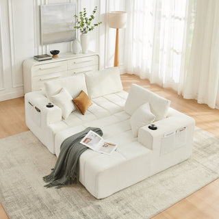 L - Shaped Sectional Sofa With Cup Holders & Side Pockets