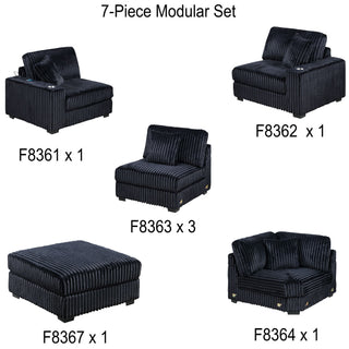 Contemporary Style Modular Sectional Sofa Set With USB, Cup Holder