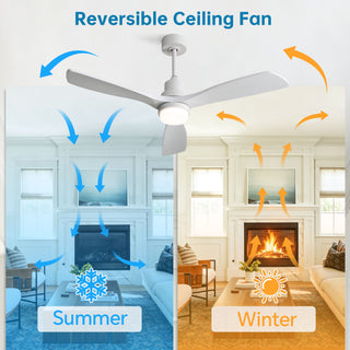 52" Blade Ceiling Fan With Remote Controlled LED Light And Quiet DC Motor - White