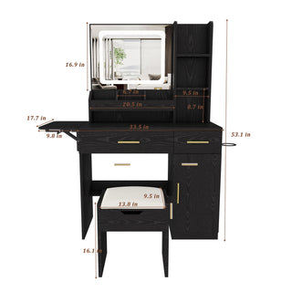 Vanity Desk With LED Mirror Lights And Charging Outlet