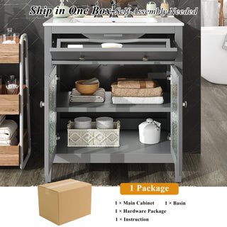 Bathroom Vanity With Ceramic Sink, Adjustable Shelf & Tip Out Tray