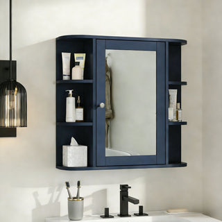 Bathroom Wall Storage Cabinet With Mirror And Adjustable Shelf, 6 Open Shelves