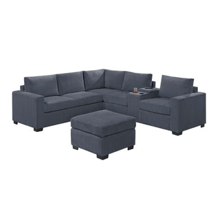 Contemporary L-Shaped Sectional Set With USB Console & Ottoman