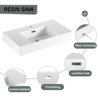 Modern Wall Mounted Bathroom Vanity With Resin Sink And Soft Close Drawer - Brown Ebony