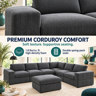 Oversized Modular Sectional Sofa, 7 Piece Reversible With Ottoman - Dark Gray