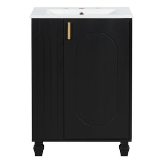 Classic Retro Bathroom Vanity With Sink, Door Shelf, Side Open Storage Frame