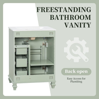 Freestanding Bathroom Vanity With Sink, 3 Drawers & Flip-Out Drawer
