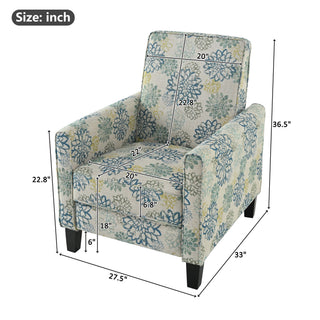Upholstered Push Back Recliner Chair For Living Room - Blue