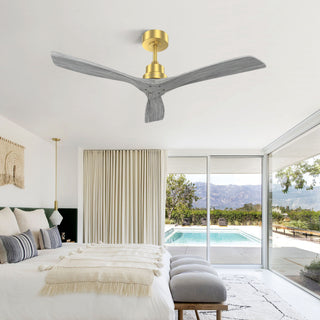 Indoor Ceiling Fan Without Light 3 Solid Wood Blades Remote Control Reversible Dc Motor - Gold