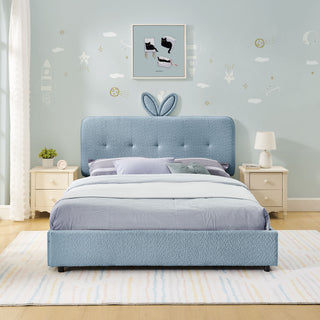 Upholstered Bed With Oversized Rabbit Ear Headboard, LED Lights & 4 Storage Drawers
