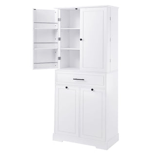 Freestanding Bathroom Storage Cabinet With Doors, Drawers, And Tilt Out Laundry Hamper - White