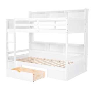 Twin Size Bunk Bed With Built-In Shelves Beside Both Upper And Down Bed And Storage Drawer