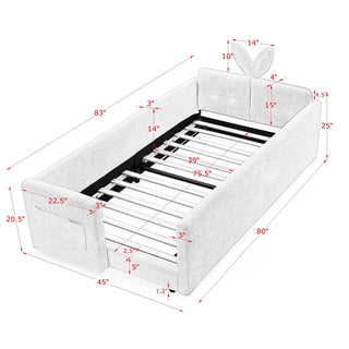 Cute Rabbit Ear Upholstered Platform Bed Frame With Safety Rail