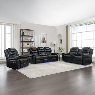 3 Pieces Recliner Sofa Sets Home Theater Seating Manual Recliner Chair With Center Console And LED Light Strip For Living Room