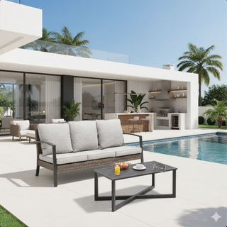 2 Piece Patio Set With Cushions & Coffee Table