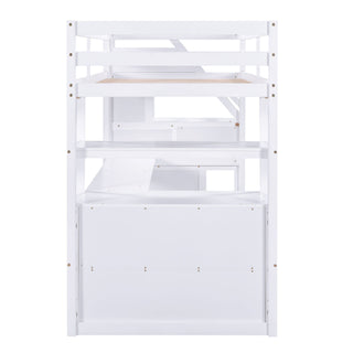 Loft Bed With Desk, Shelves, 2 Drawers, Storage Staircase