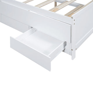 Full Size Platform Bed With Storage LED Headboard, Twin Trundle And 3 Drawers - White
