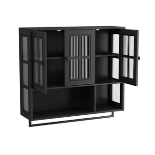 3 Door Wall Cabinet With Glass Door And Towel Bar
