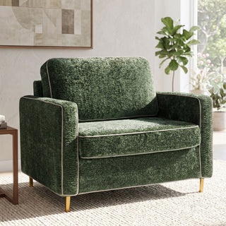Accent Chair Upholstered Single Sofa With Square Arms, Sewn Pillow Back For Living Room
