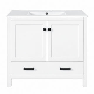 Bathroom Vanity With Sink, Soft Close Doors, Double Storage Shelves & Divided Drawer Ample Storage - White
