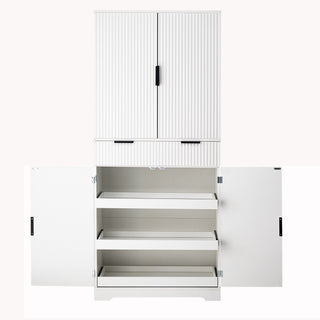 Fluted Kitchen Pantry Cabinet With 3 Keyboard Drawers & 6 Adjustable Door Shelves