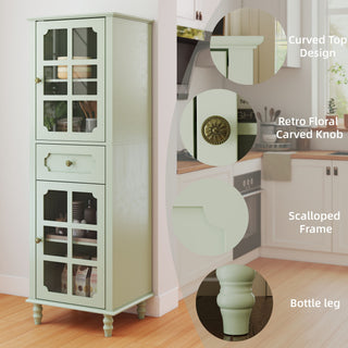 Storage Cabinet, Freestanding Curio Cabinet With Grid Doors & Drawer, Pantry Display Cabinet For Kitchen