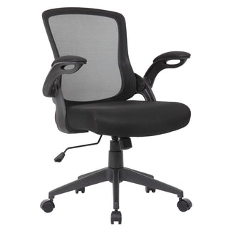 Office Chair & Mid Back Design, Adjustable Height And Foldable Armrests - Black