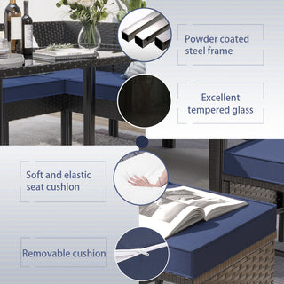 7 Piece Outdoor Furniture Set Waterproof Cushions Glass Table