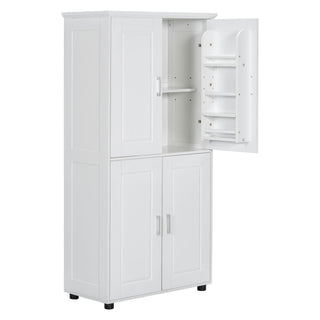 Tall And Wide Bathroom Floor Storage Cabinet With 4 Doors, Adjustable Shelves - White